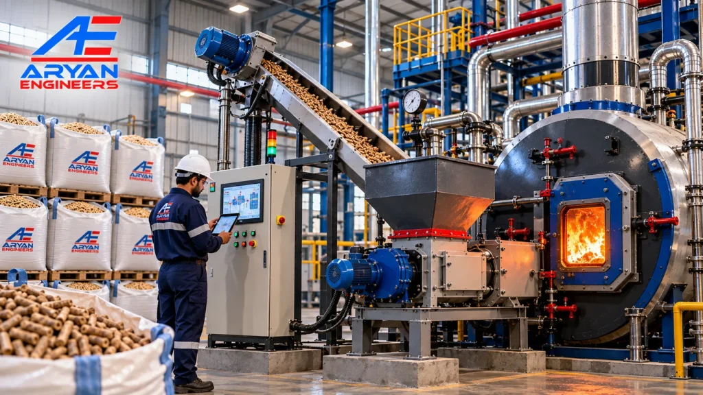 Biomass pellet manufacturer in Pune supplying pellets to an industrial boiler in Maharashtra.